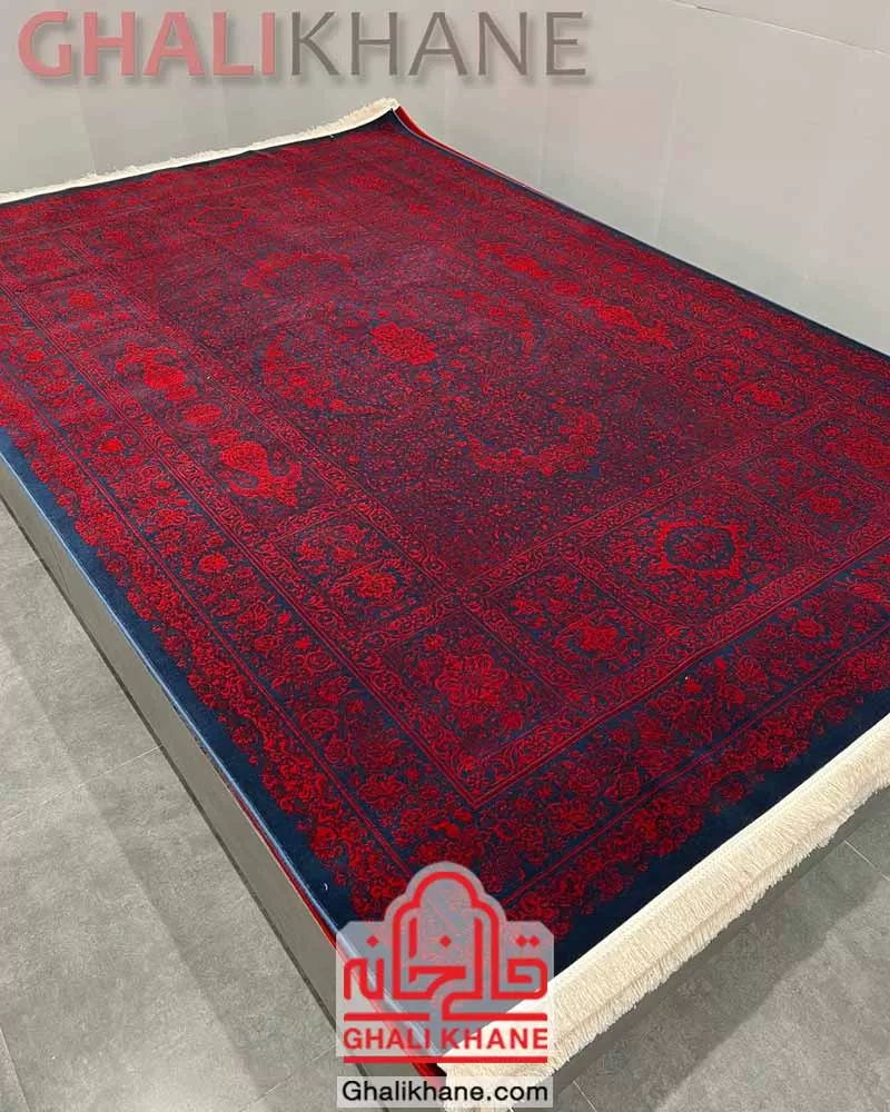 نمایندگی مرکزی فرش تهران 1200 شانه طرح کتیبه سرمه‌ای لاکی