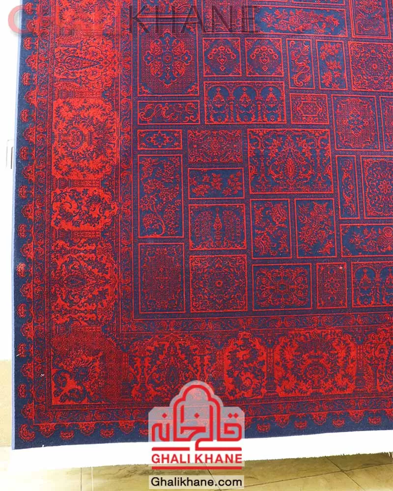 ارسال سریع فرش تهران 1200 شانه طرح خشتی سرمه‌ای لاکی