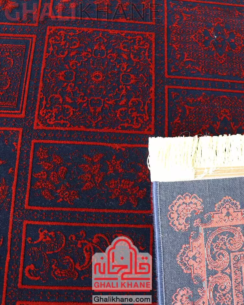 خرید آنلاین فرش تهران 1200 شانه طرح خشتی سرمه‌ای لاکی