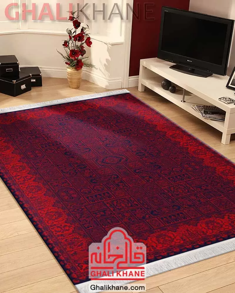 خرید فرش تهران 1200 شانه طرح خشتی سرمه‌ای لاکی کاربنی