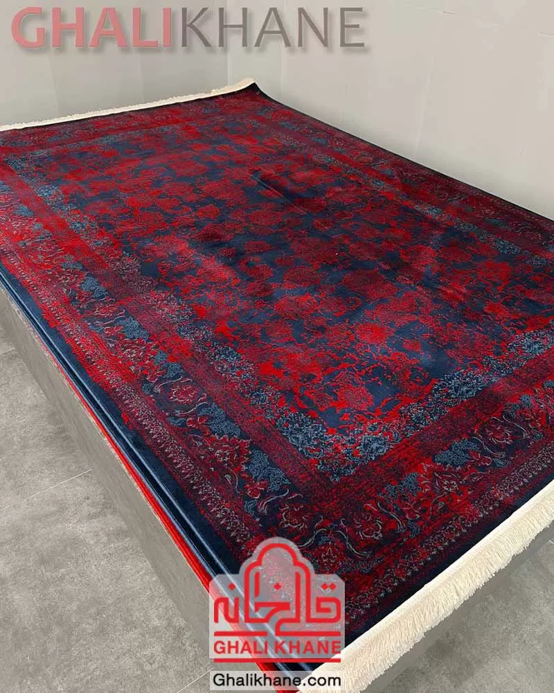 فرش تهران 1200 شانه طرح لاوین سرمه‌ای لاکی کاربنی