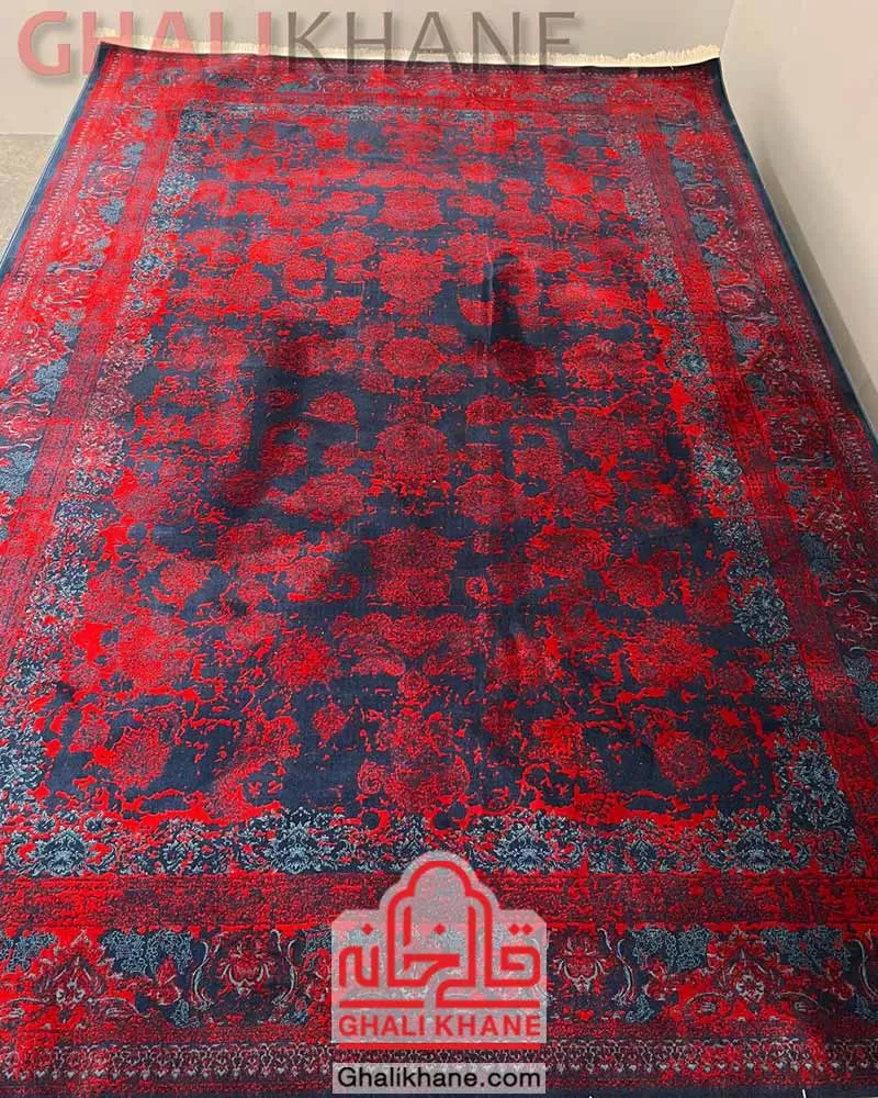 فرش تهران 1200 شانه طرح لاوین سرمه‌ای لاکی کاربنی ارسال رایگان