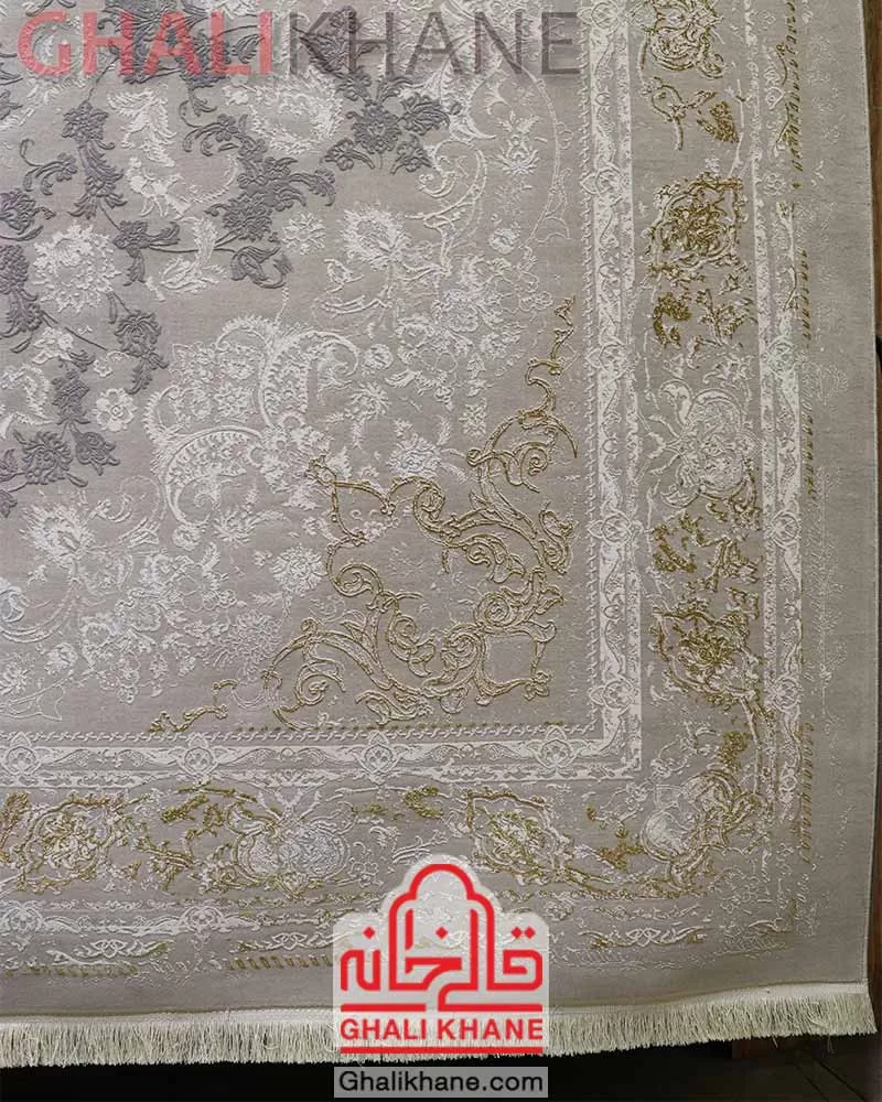 خرید آنلاین   فرش تهران 1200 شانه طرح رایان طلاکوب کرم