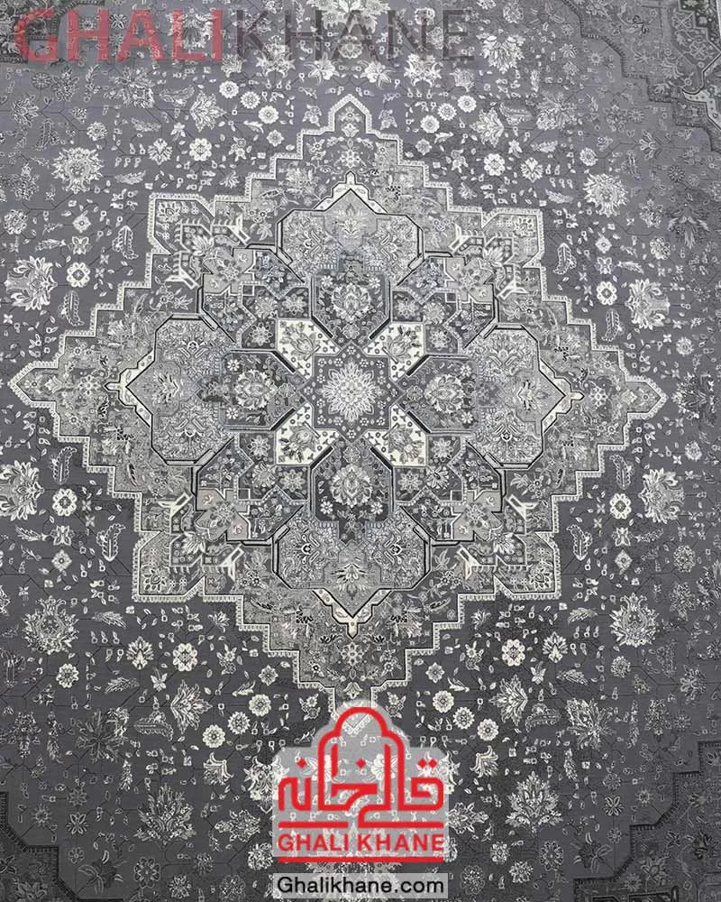 خرید  فرش تهران 1200 شانه طرح هریس نقره‌کوب طوسی