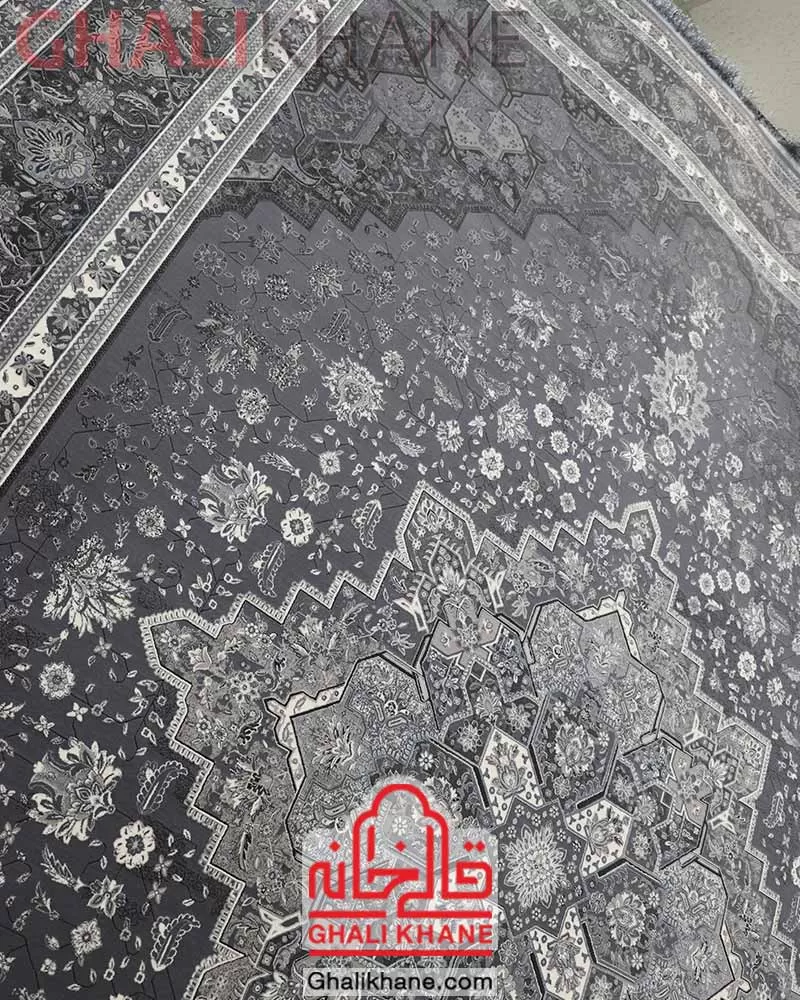 فرش تهران 1200 شانه طرح هریس نقره‌کوب طوسی ارسال فوری