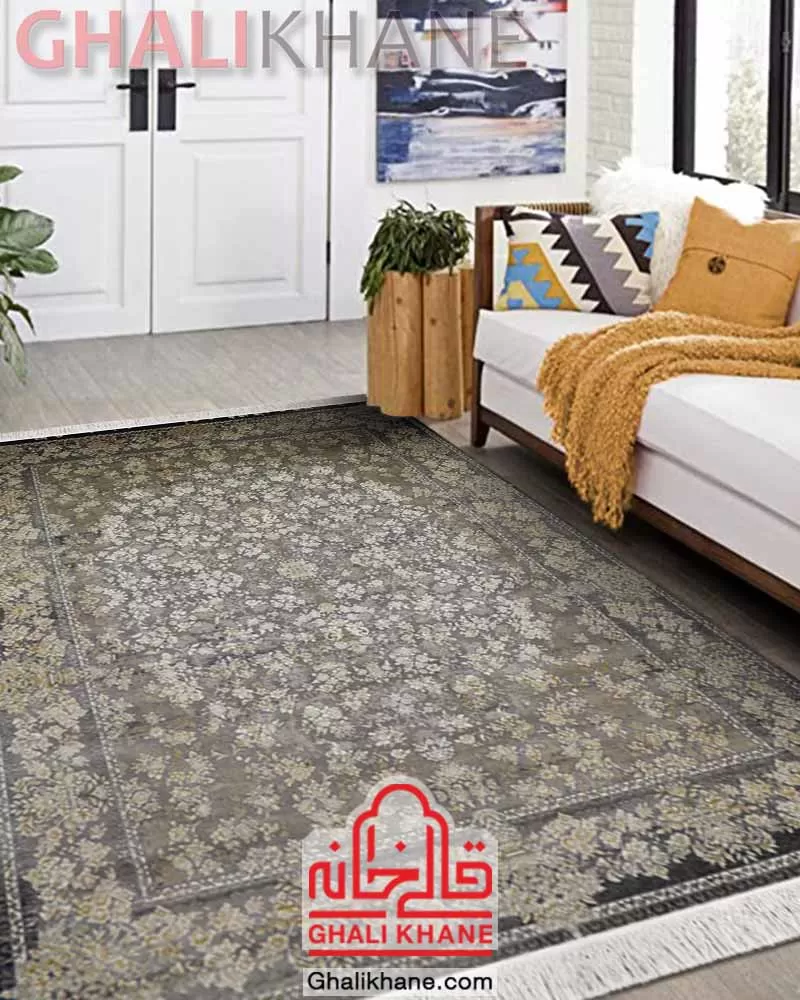 فرش وینتیج افشان زمرد مشهد کد 35075 طوسی روشن