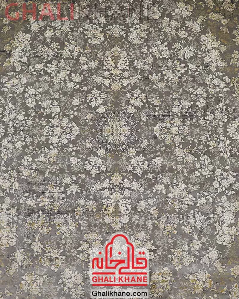 فرش وینتیج افشان زمرد مشهد کد 35075 طوسی روشن