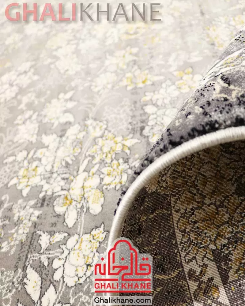 فرش وینتیج افشان زمرد مشهد کد 35075 طوسی روشن