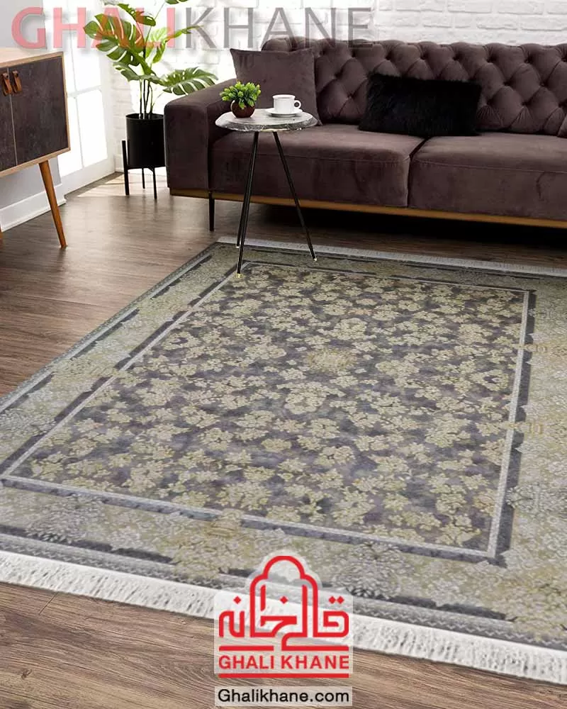 فرش وینتیج افشان زمرد مشهد کد 35075 طوسی کرم