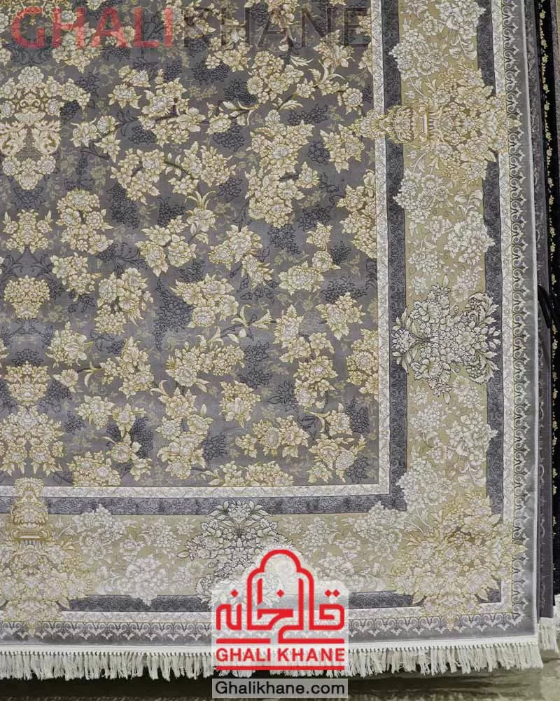 فرش وینتیج افشان زمرد مشهد کد 35075 طوسی کرم