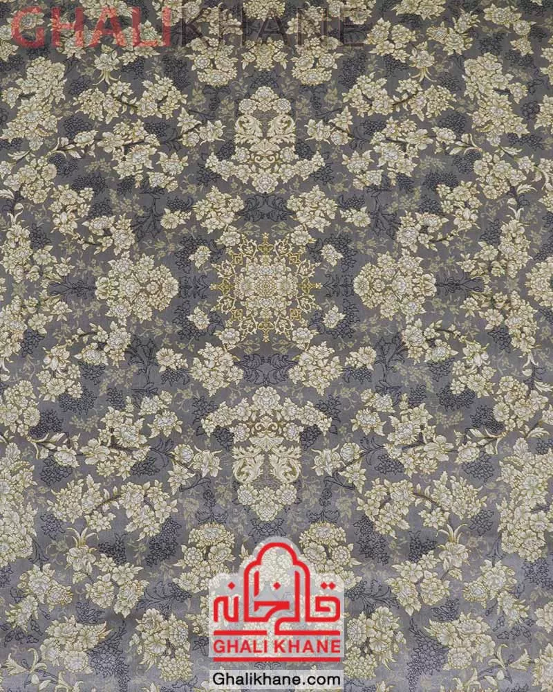 فرش وینتیج افشان زمرد مشهد کد 35075 طوسی کرم