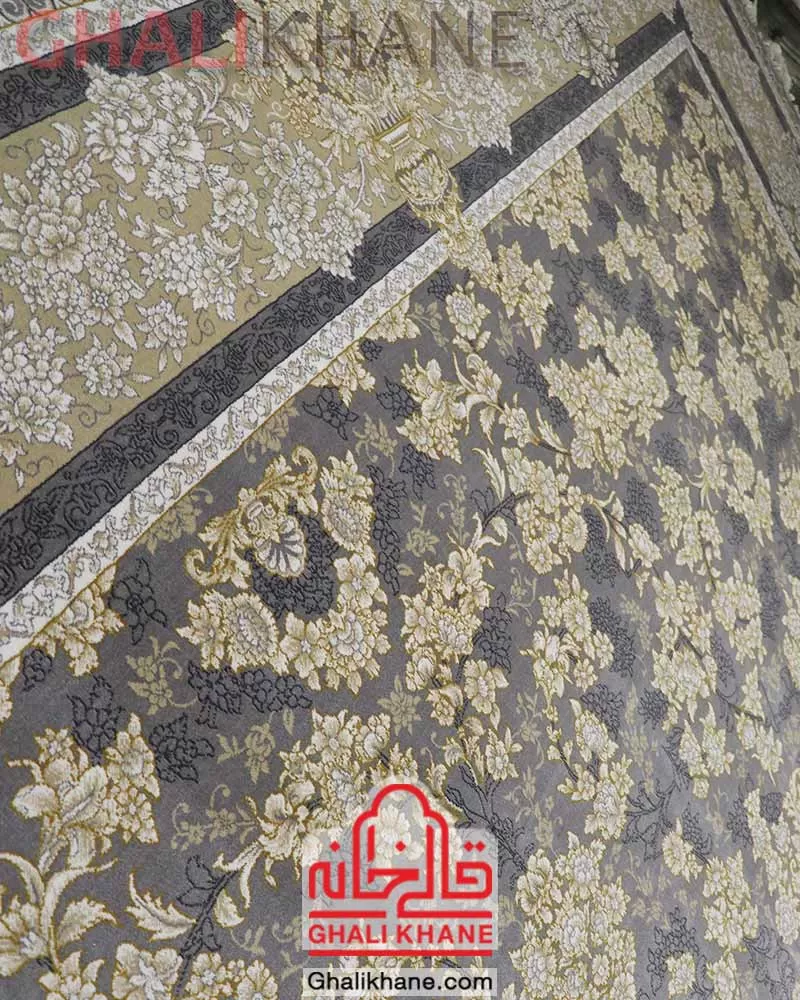 فرش وینتیج افشان زمرد مشهد کد 35075 طوسی کرم
