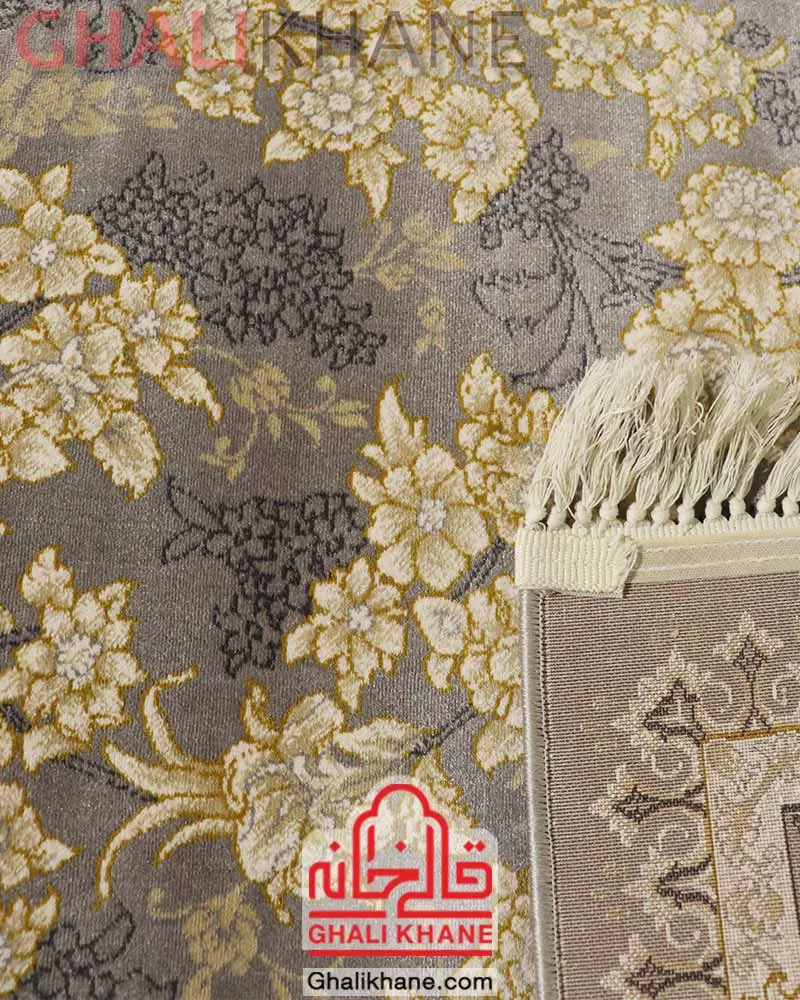 فرش وینتیج افشان زمرد مشهد کد 35075 طوسی کرم