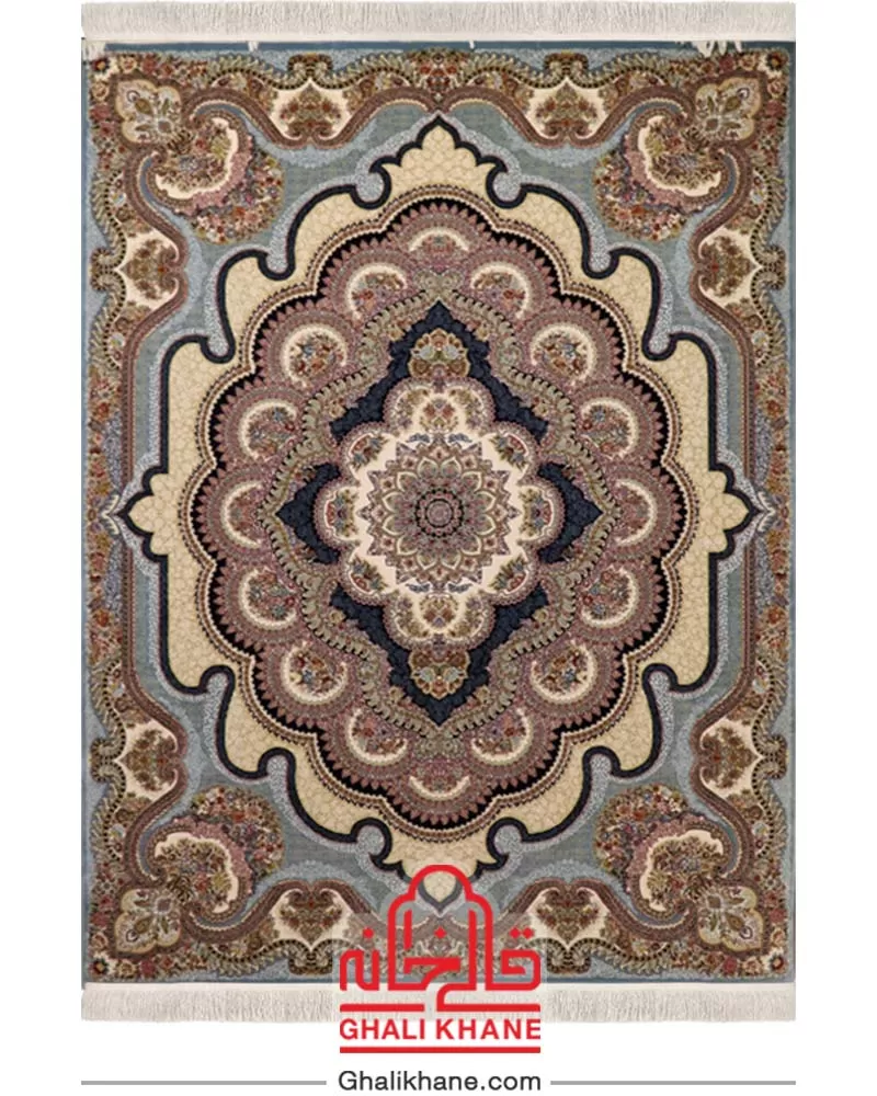 فرش زمرد مشهد کد 25066 طرح باغ ملک آبی