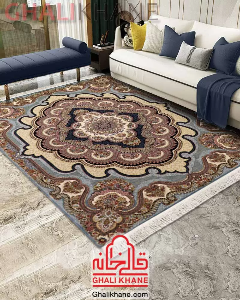 فرش زمرد مشهد کد 25066 طرح باغ ملک آبی