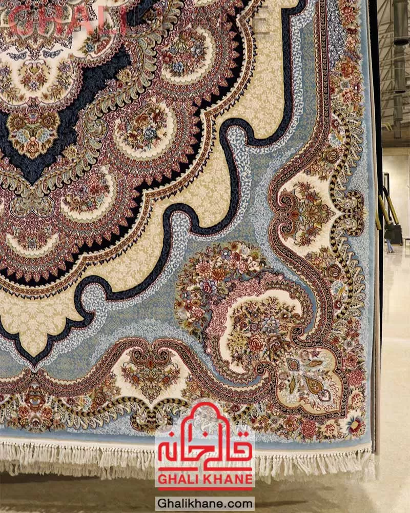 فرش زمرد مشهد کد 25066 طرح باغ ملک آبی