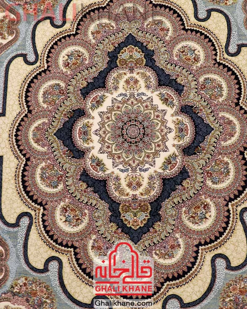 فرش زمرد مشهد کد 25066 طرح باغ ملک آبی