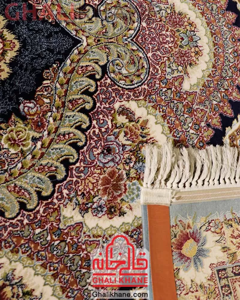 فرش زمرد مشهد کد 25066 طرح باغ ملک آبی