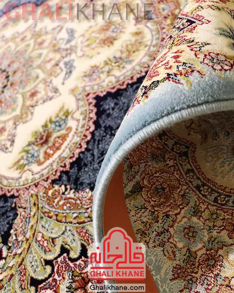 فرش زمرد مشهد کد 25066 طرح باغ ملک آبی