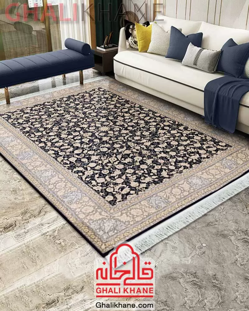 فرش زمرد مشهد 1200 شانه کد 23013 سرمه ای
