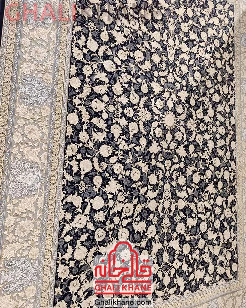 فرش زمرد مشهد 1200 شانه کد 23013 سرمه ای