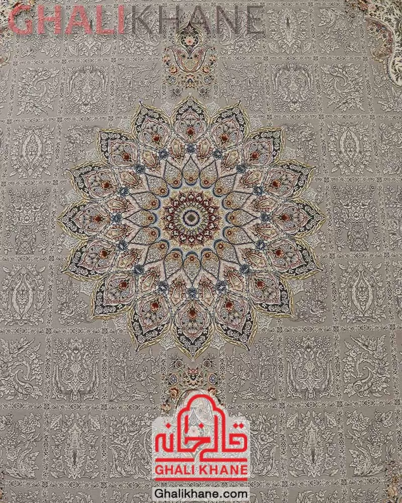 فرش زمرد مشهد طرح خشتی 1200 شانه کد 37006 صدفی