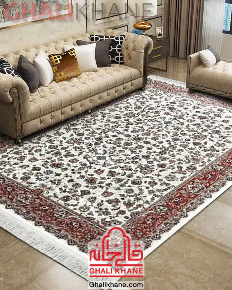 فرش ماشینی مشهد 700 شانه کد 702133 کرم