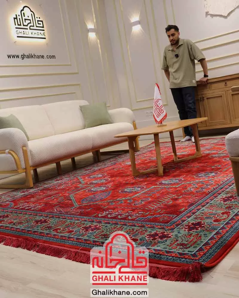 فرش تهران 1200 شانه طرح درختی لاکی سبز