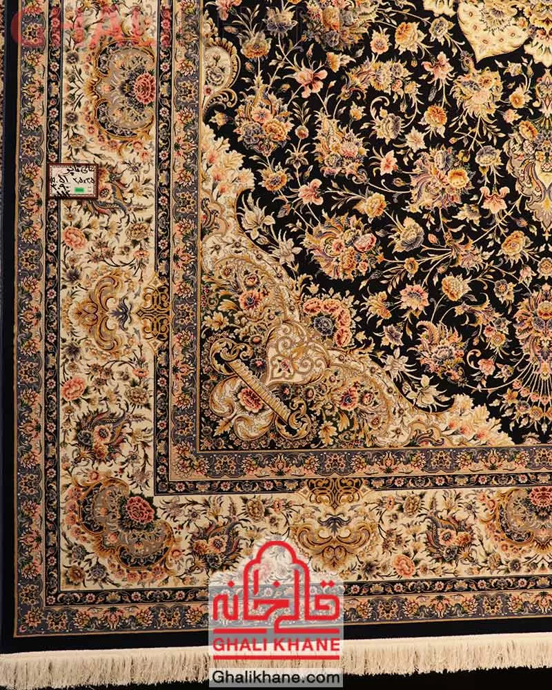فرش ستاره کویر یزد کلکسیون عالی قاپو 1000 شانه کد HA-051-3090 سرمه ای