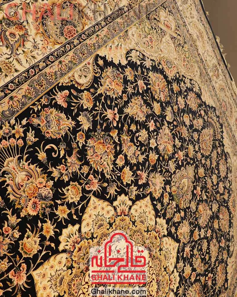 فرش ستاره کویر یزد کلکسیون عالی قاپو 1000 شانه کد HA-051-3090 سرمه ای