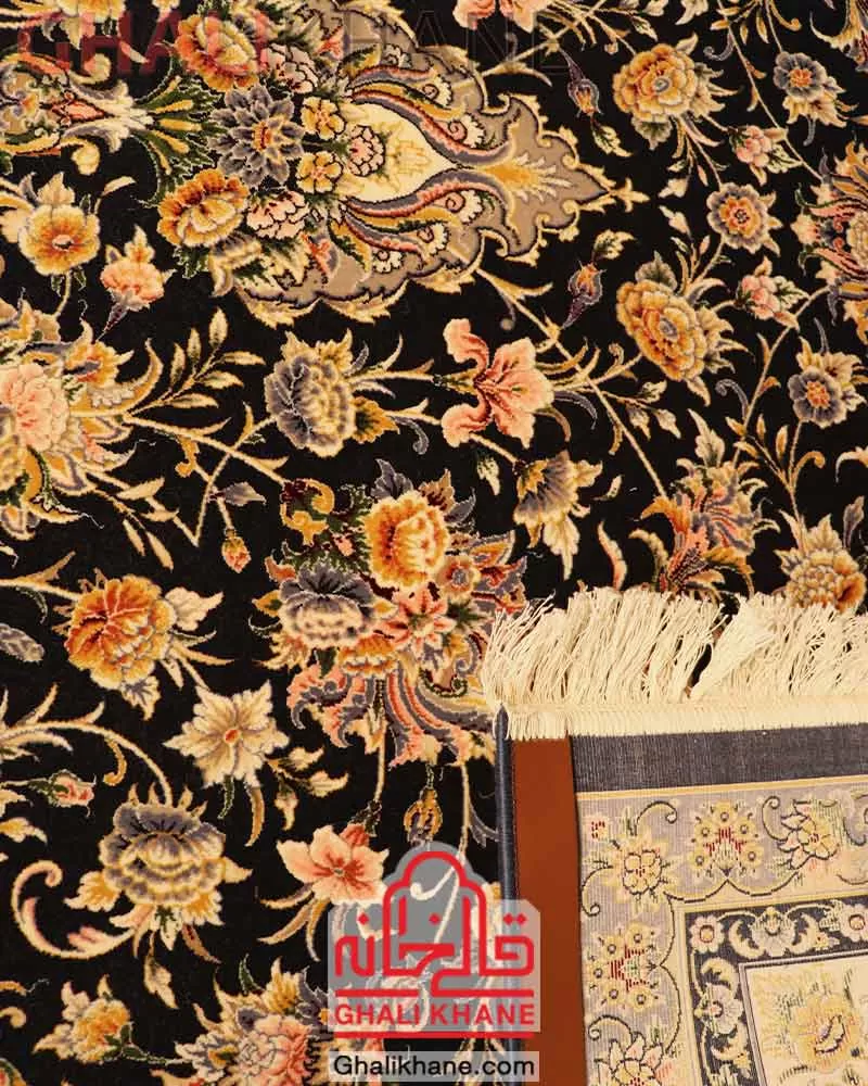 فرش ستاره کویر یزد کلکسیون عالی قاپو 1000 شانه کد HA-051-3090 سرمه ای