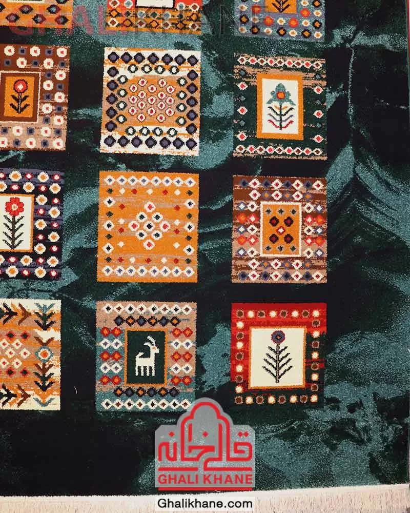 فرش ستاره کویر یزد کد SH-B072-9073 سرمه ای