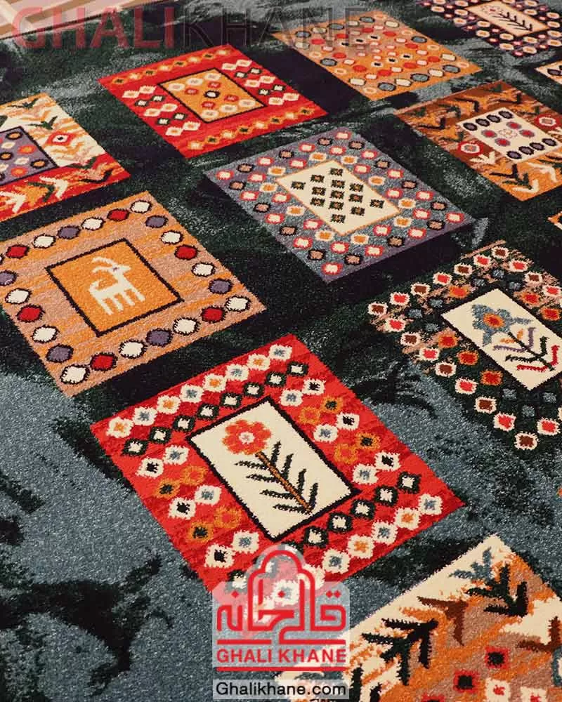 فرش ستاره کویر یزد کد SH-B072-9073 سرمه ای