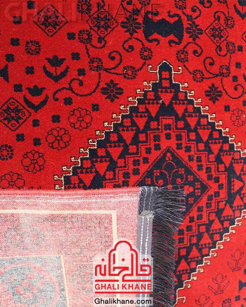 فرش ماشینی مشهد 700 شانه رنگ زمینه لاکی کد 871340