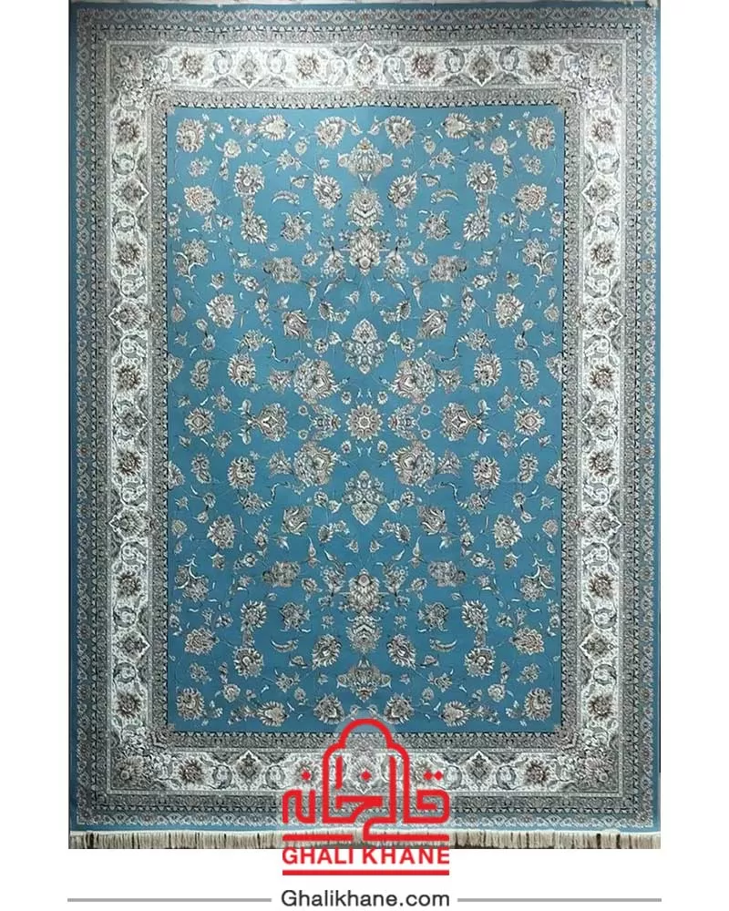 فرش ماشینی مشهد 1200 شانه کد 802109 آبی