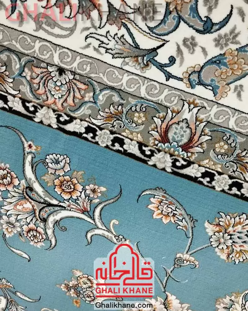 فرش ماشینی مشهد 1200 شانه کد 802109 آبی