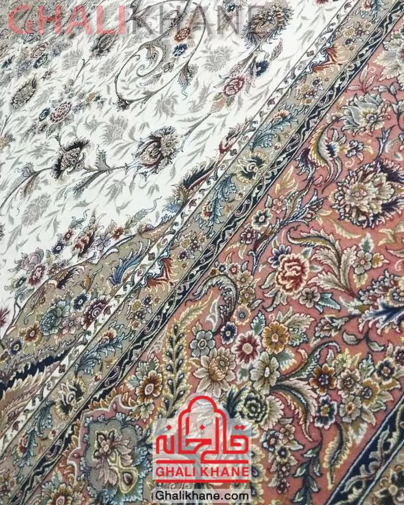 فرش زمرد مشهد کد 45005 کرم صورتی