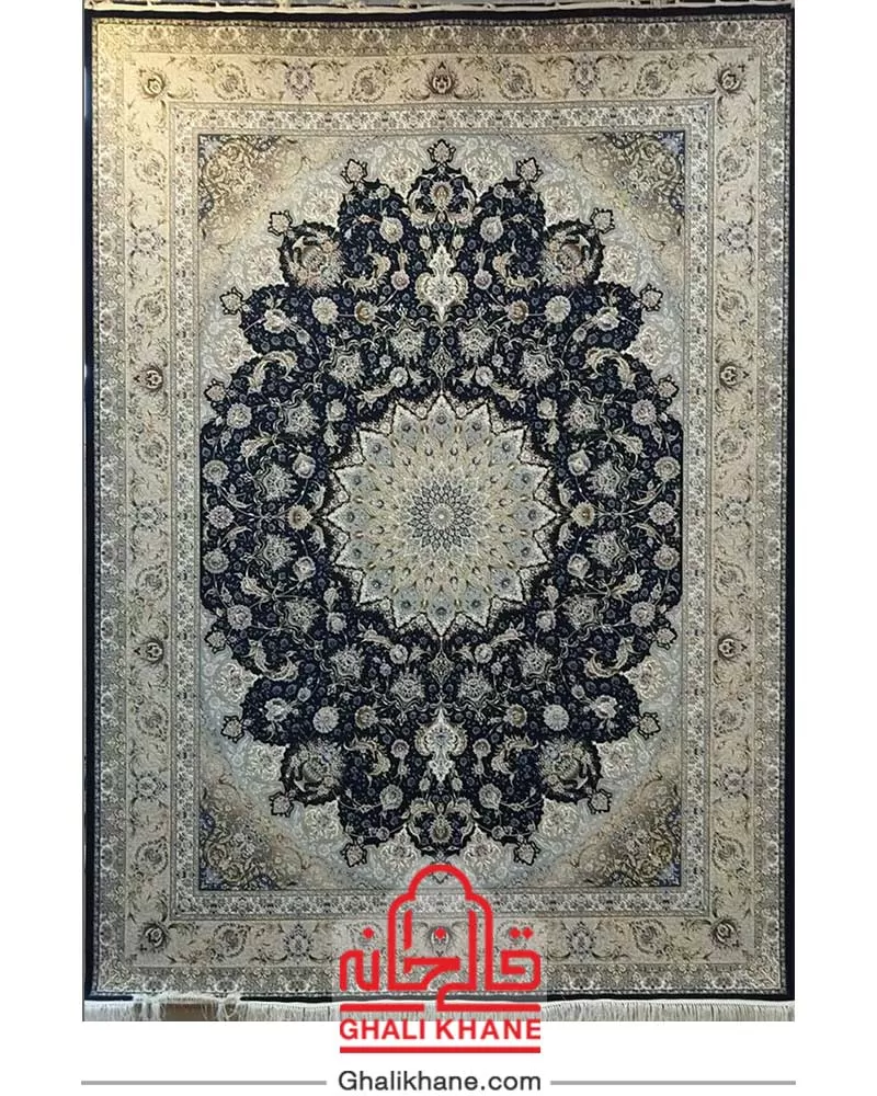 فرش مشهد 1500 شانه کد 814003 سرمه ای