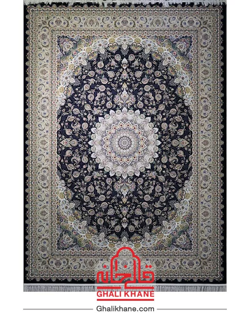 فرش مشهد 1500 شانه کد 814007 کاربنی