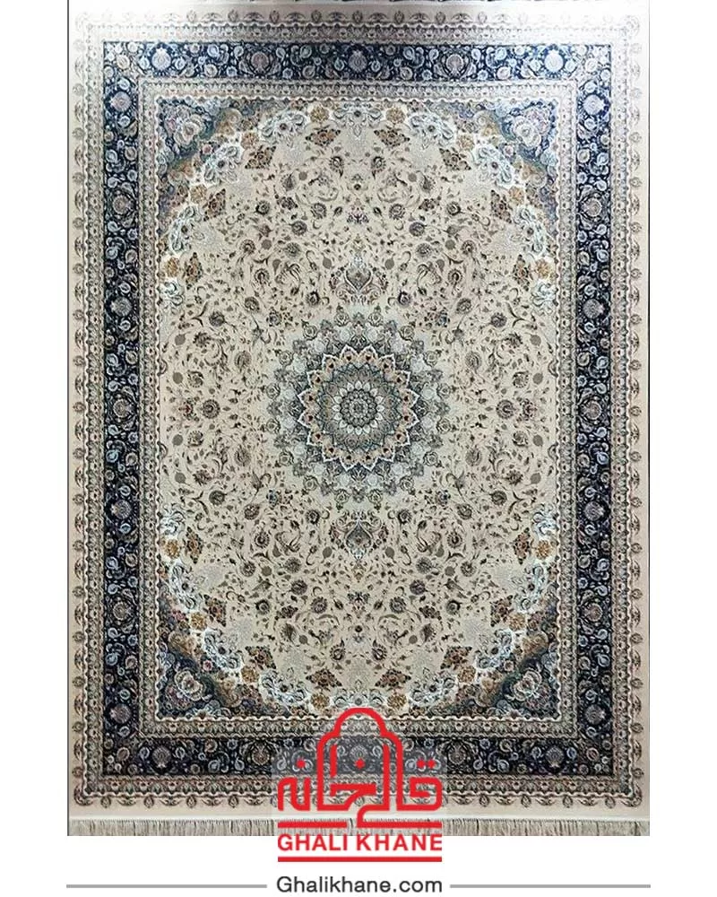 فرش مشهد 1500 شانه کد 814007 کرم کاربنی