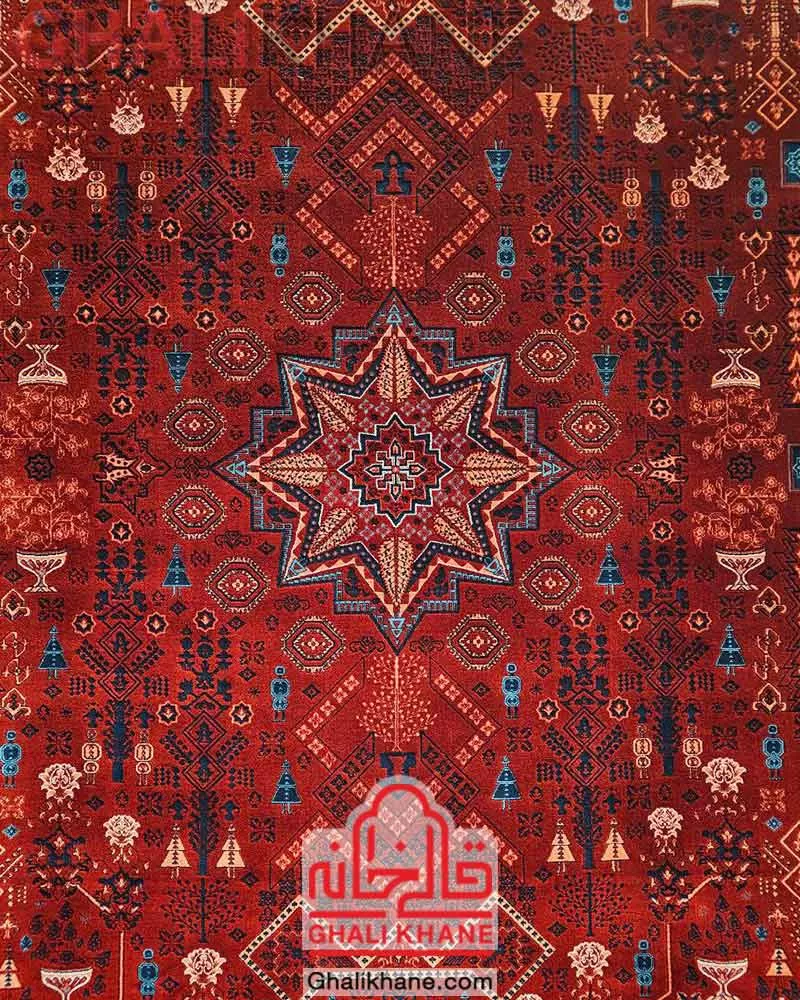 فرش تهران طرح چهار باغ لاکی سرمه‌ای کاربنی LSK