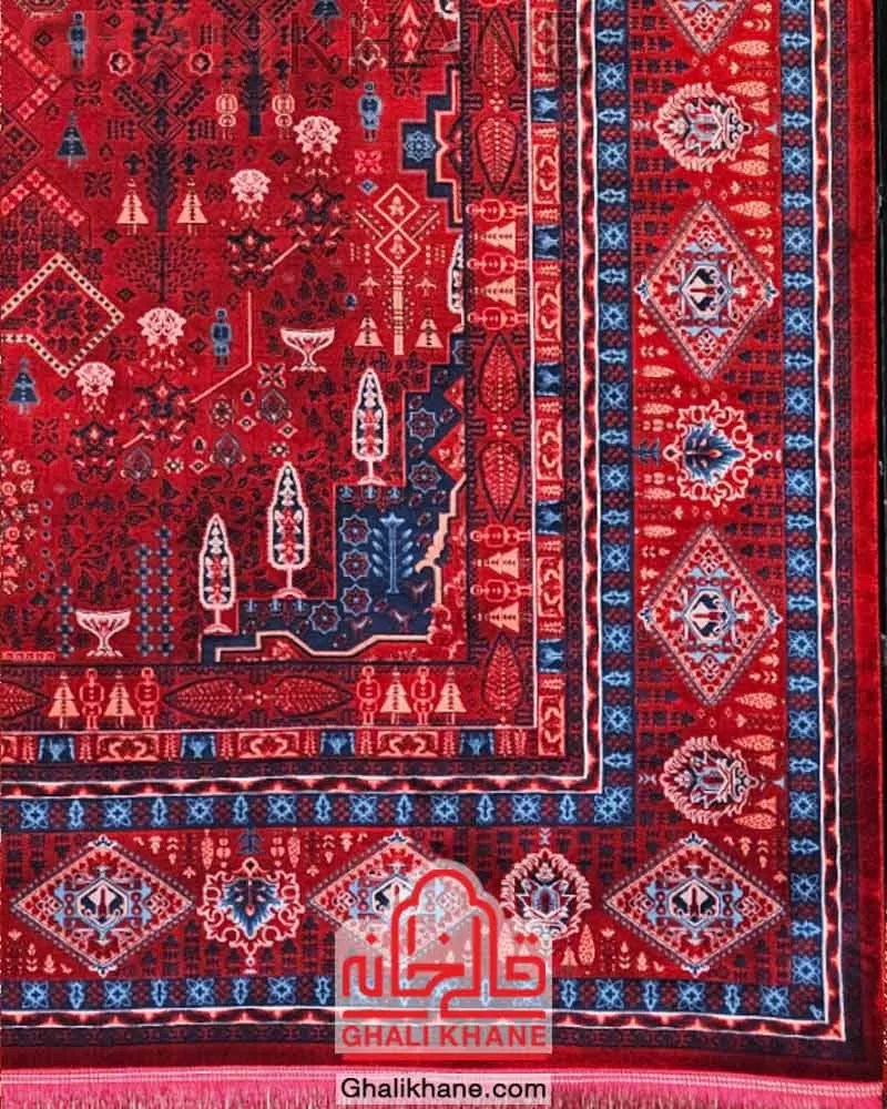 فرش تهران 1200 شانه طرح چهار باغ لاکی سرمه‌ای کاربنی