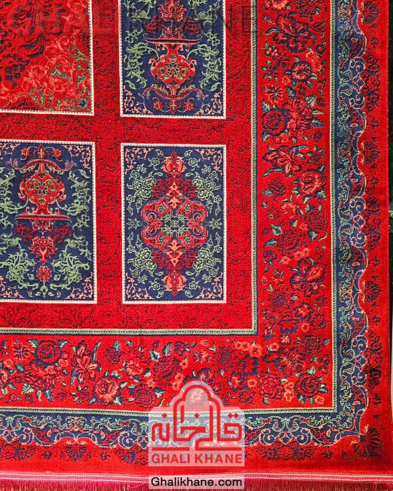 فرش تهران 1200 شانه طرح کتیبه لاکی سبز