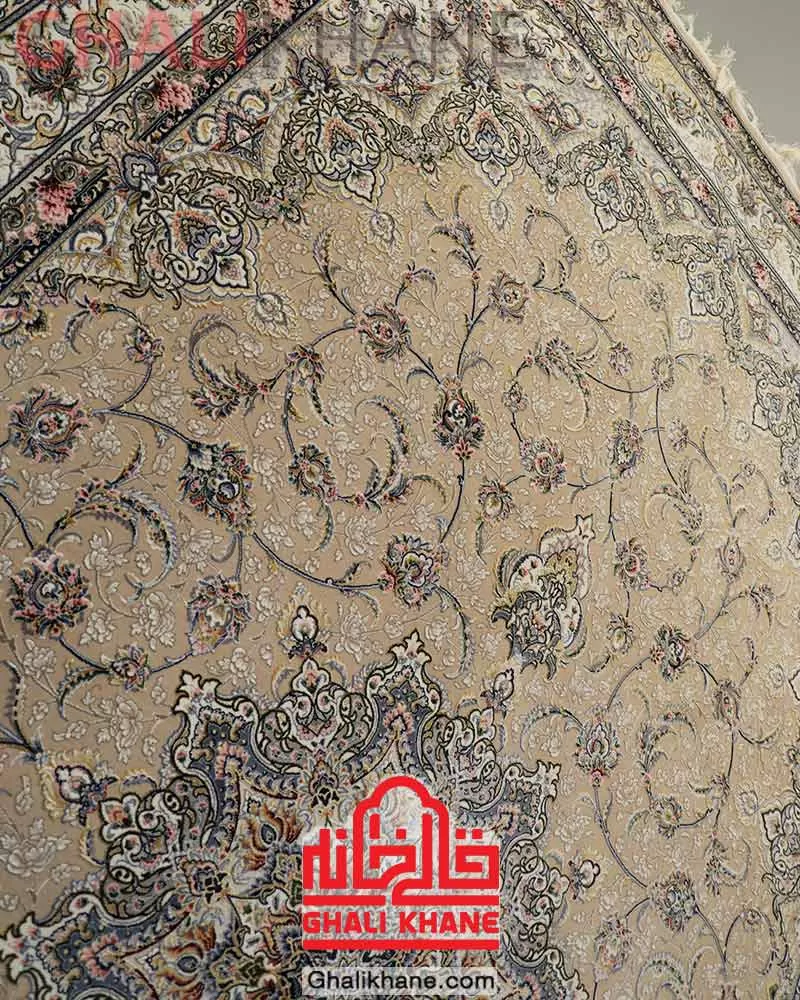 فرش ستاره کویر یزد کلکسیون عالی قاپو 1000 شانه کد HA-050-3012 کرم تیره
