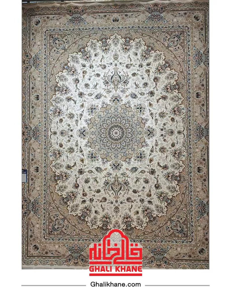 فرش بزرگمهر کلکسیون فلورانس 1200 شانه کد 14001 کرم