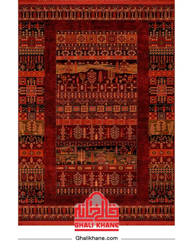 فرش بزرگمهر کلکسیون آریا کد 78007 شرابی