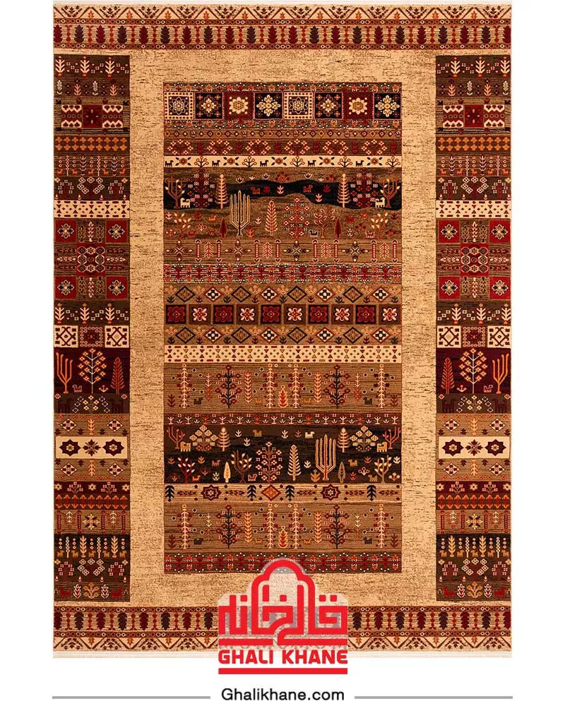 فرش بزرگمهر کلکسیون آریا 700 شانه کد 78007 گندمی