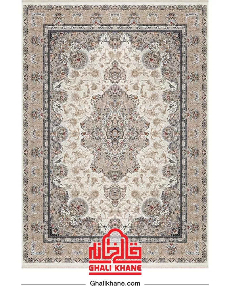 فرش بزرگمهر کلکسیون کوروش 1200 شانه کد 12817 کرم