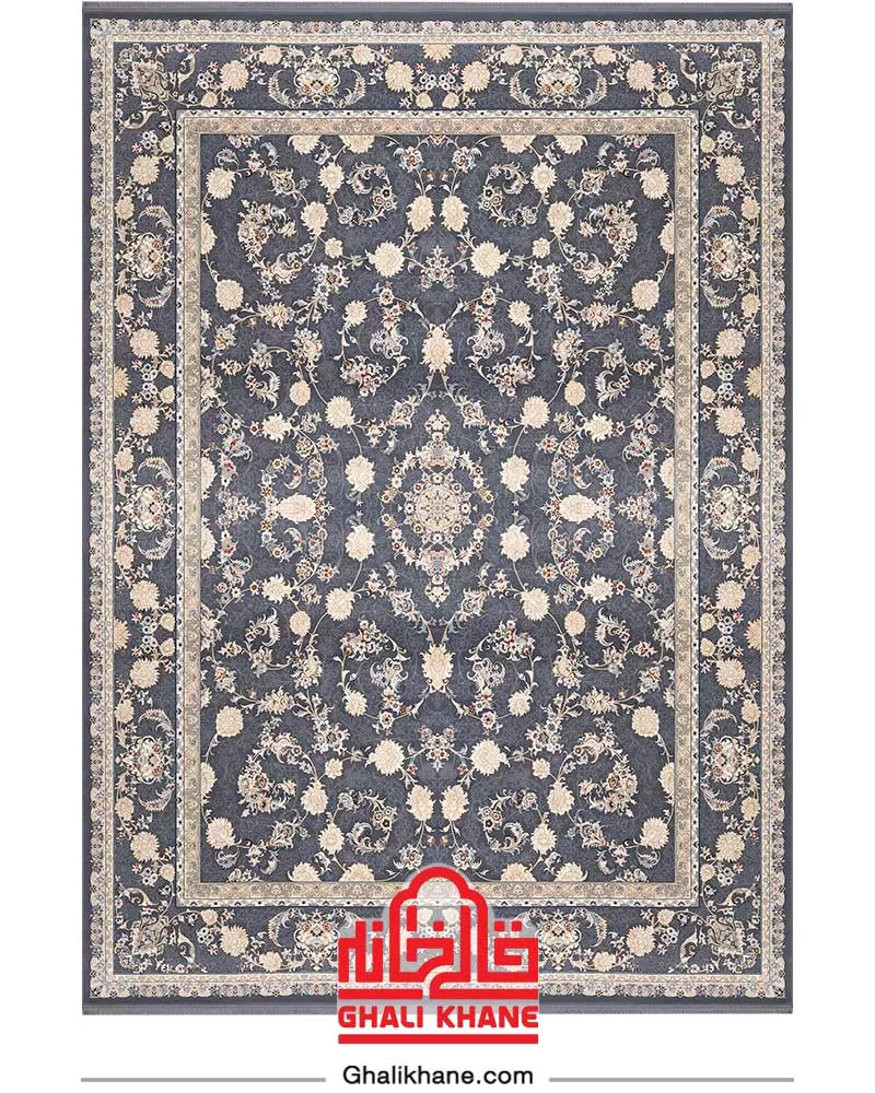 فرش بزرگمهر کلکسیون وین 700 شانه کد 77101 خاکستری تیره حاشیه خاکستری تیره