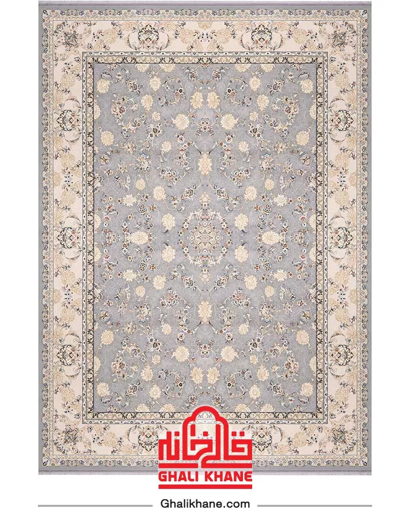 فرش بزرگمهر کلکسیون وین 700 شانه کد 77101  نقره ای حاشیه بژ